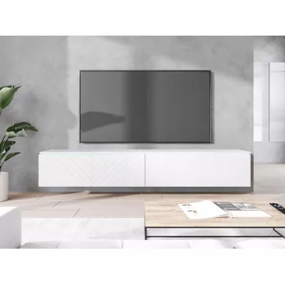 TV stolek CERIEE 180 - bílý / vzor rybí kost