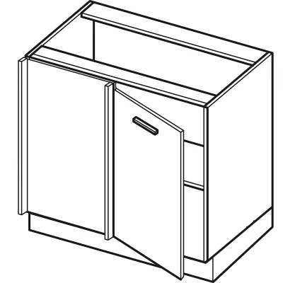 Prodloužená rohová skříňka ARACY - šířka 105 cm, šedá / bílá, nožky 10 cm, levá