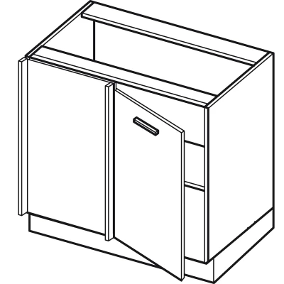 Prodloužená rohová skříňka ARACY - šířka 110 cm, šedá / bílá, nožky 15 cm, levá
