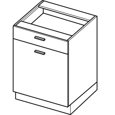 Kombinovaná dolní skříňka ARACY - šířka 60 cm, šedá / bílá, nožky 15 cm