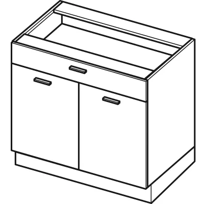 Kombinovaná dolní skříňka ARACY - šířka 90 cm, šedá / bílá, nožky 10 cm