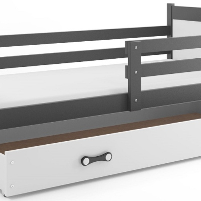 VÝPRODEJ - Dětská postel s úložným prostorem bez matrace 90x200 FERGUS - grafit / bílá