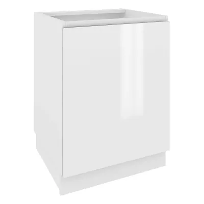 Kuchyňská skříňka s policí IRENA - šířka 60 cm, lesklá bílá / bílá, nožky 10 cm