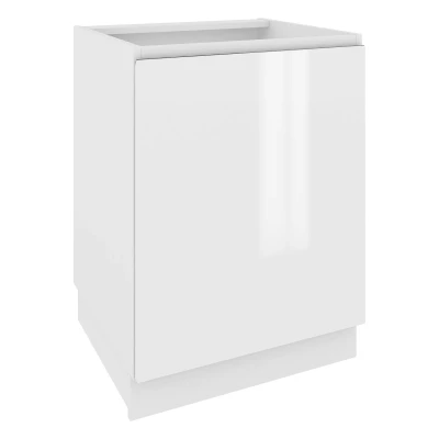 Kuchyňská skříňka s policí IRENA - šířka 60 cm, lesklá bílá / bílá, nožky 15 cm