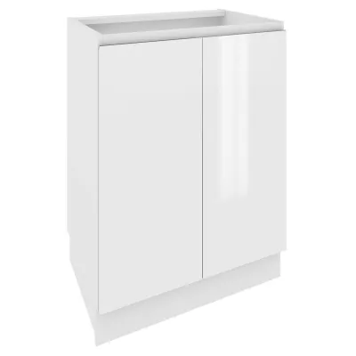 Dolní dvoudveřová skříňka IRENA - šířka 60 cm, lesklá bílá / bílá, nožky 10 cm
