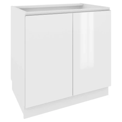 Dvoudveřová kuchyňská skříňka IRENA - šířka 80 cm, lesklá bílá / bílá, nožky 10 cm