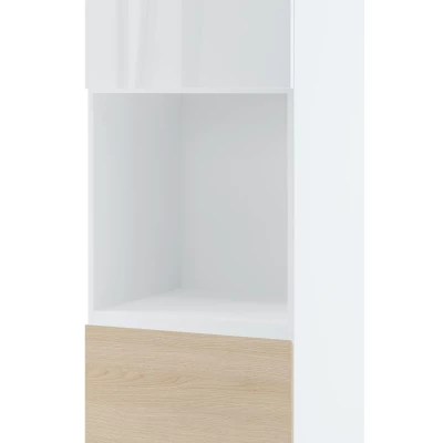 Kuchyňská skříň na vestavnou troubu IRENA - šířka 60 cm, dub lindberg / lesklá bílá, nožky 15 cm