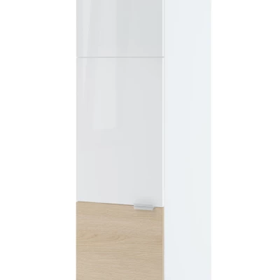 Vysoká potravinová skříň IRENA - šířka 40 cm, dub lindberg / lesklá bílá, nožky 15 cm