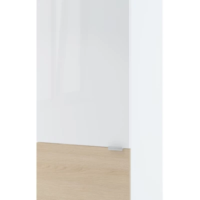 Vysoká skříň na vestavnou lednici IRENA - šířka 60 cm, dub lindberg / lesklá bílá, nožky 15 cm