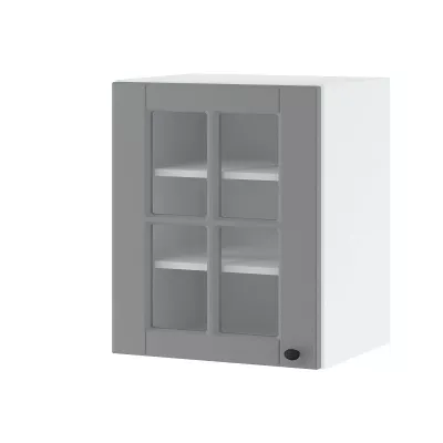 Jednodveřová prosklená skříňka LESJA - šířka 60 cm, šedá / bílá