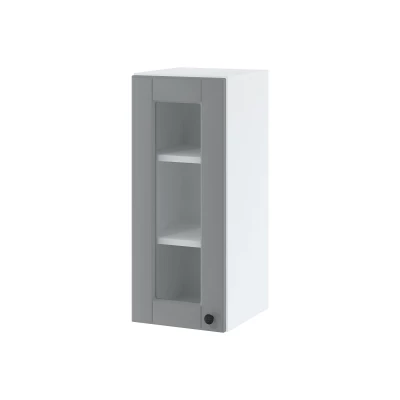 Jednodveřová prosklená skříňka LESJA - šířka 30 cm, šedá / bílá