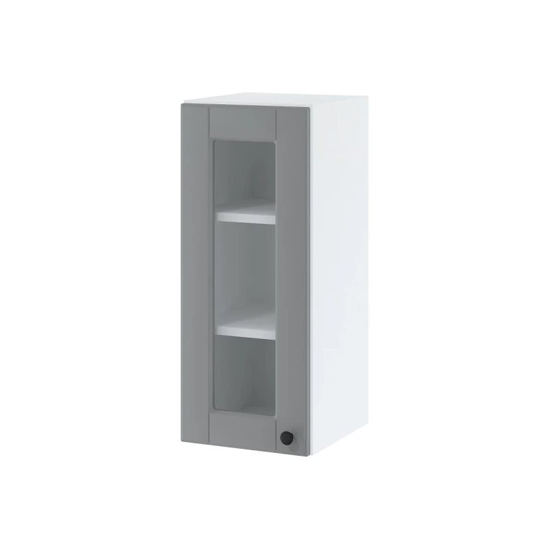 Jednodveřová prosklená skříňka LESJA - šířka 30 cm, šedá / bílá
