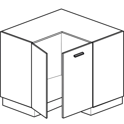 Dolní rohová skříňka ZAHARA - šířka 90 cm, lesklá černá / bílá, nožky 10 cm