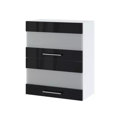 Prosklená kuchyňská skříňka ZAHARA - šířka 60 cm, lesklá černá / bílá