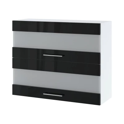 Prosklená kuchyňská skříňka ZAHARA - šířka 90 cm, lesklá černá / bílá