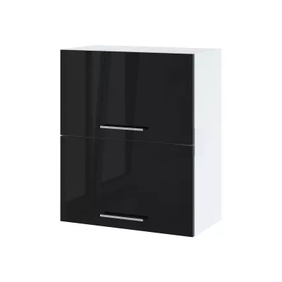 Dvoudveřová závěsná skříňka ZAHARA - šířka 60 cm, lesklá černá / bílá