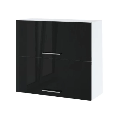 Dvoudveřová závěsná skříňka ZAHARA - šířka 80 cm, lesklá černá / bílá