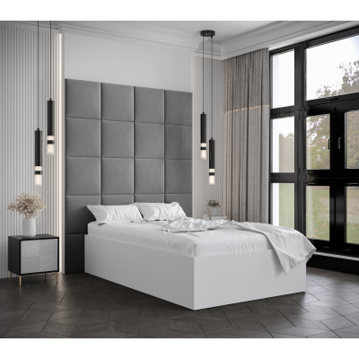 VÝPRODEJ - Jednolůžko s čalouněnými panely MIA 3 - 120x200, bílé, šedé panely
