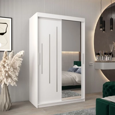 VÝPRODEJ - Šatní skříň se zrcadlem MILADA - šířka 120 cm, bílá