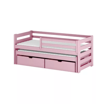 VÝPRODEJ - Dětská postel Aaron s přistýlkou a úložným prostorem - růžová