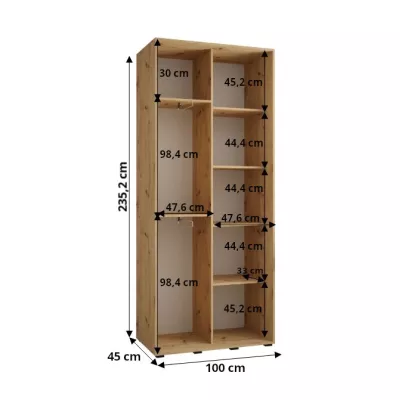 Šatní skříň ASIRI 1 - 100/45 cm, dub artisan / černá / černá