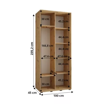 Šatní skříň ASIRI 1 - 100/45 cm, černá / bílá / stříbrná