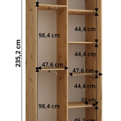 Šatní skříň ASIRI 1 - 100/45 cm, černá / bílá / stříbrná