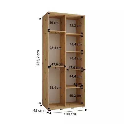 Šatní skříň ASIRI 1 - 100/45 cm, černá / bílá / stříbrná