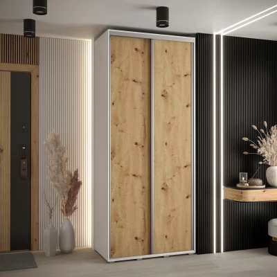 Šatní skříň ASIRI 1 - 100/60 cm, bílá / dub artisan / stříbrná