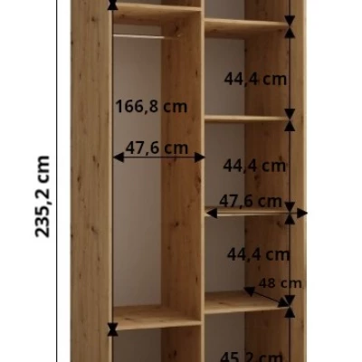 Šatní skříň ASIRI 1 - 100/60 cm, bílá / dub artisan / stříbrná