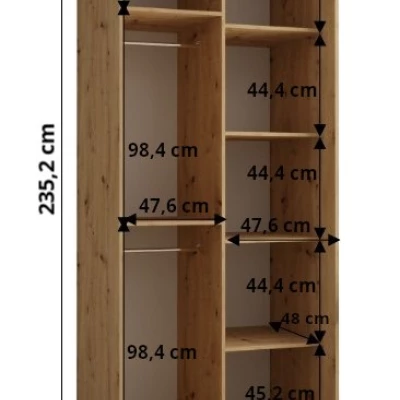 Šatní skříň ASIRI 1 - 100/60 cm, bílá / dub artisan / stříbrná