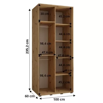 Šatní skříň ASIRI 1 - 100/60 cm, černá / bílá / stříbrná