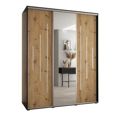 Šatní skříň ASIRI 13 - 200/60 cm, černá / dub artisan / stříbrná