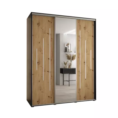 Šatní skříň ASIRI 13 - 200/60 cm, černá / dub artisan / stříbrná