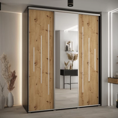 Šatní skříň ASIRI 13 - 200/60 cm, černá / dub artisan / stříbrná