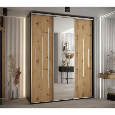 Šatní skříň ASIRI 13 - 200/60 cm, černá / dub artisan / stříbrná