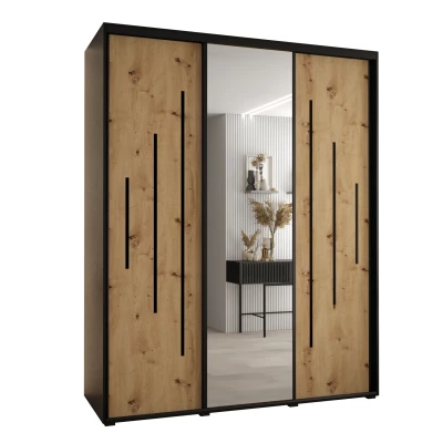 Šatní skříň ASIRI 13 - 200/60 cm, černá / dub artisan / černá