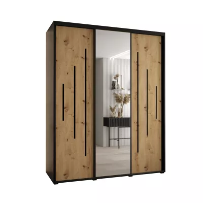 Šatní skříň ASIRI 13 - 200/60 cm, černá / dub artisan / černá