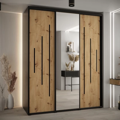 Šatní skříň ASIRI 13 - 200/60 cm, černá / dub artisan / černá