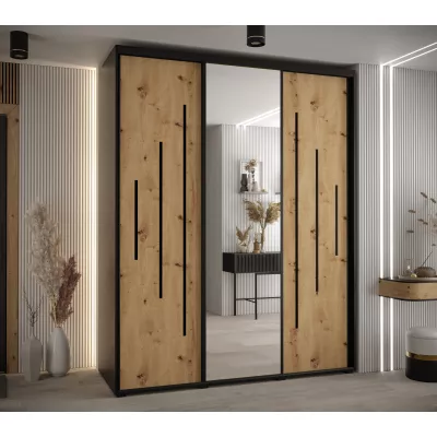 Šatní skříň ASIRI 13 - 200/60 cm, černá / dub artisan / černá