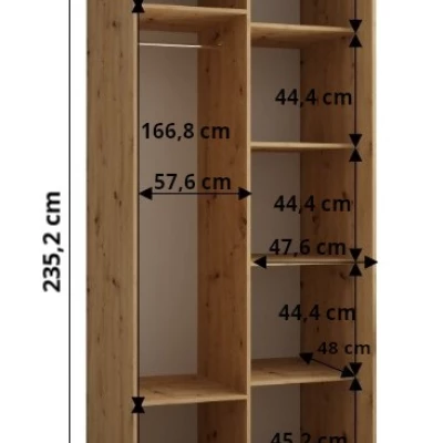 Šatní skříň ASIRI 1 - 110/60 cm, bílá / dub artisan / stříbrná