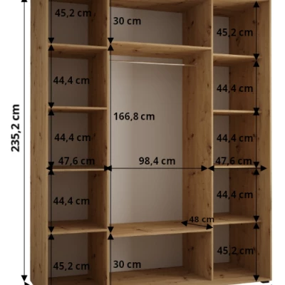 Šatní skříň ASIRI 13 - 200/60 cm, bílá / černá / zlatá