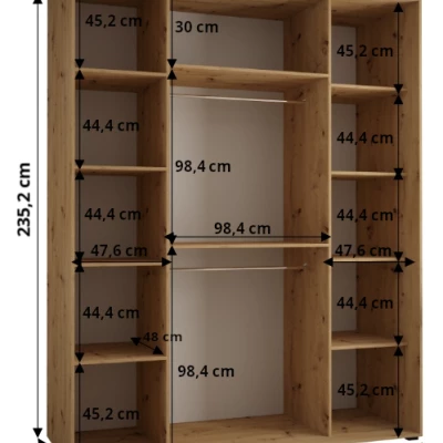 Šatní skříň ASIRI 13 - 200/60 cm, bílá / černá / zlatá