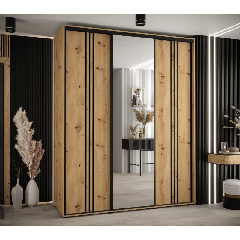 Šatní skříň ASIRI 7 - 200/60 cm, dub artisan / černá