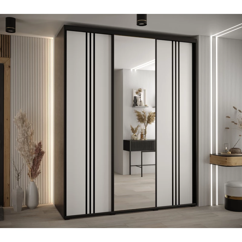 Šatní skříň ASIRI 7 - 200/60 cm, černá / bílá / černá