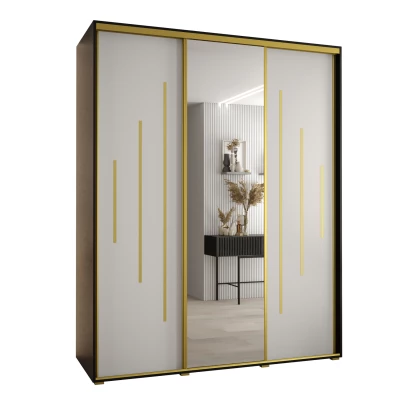 Šatní skříň ASIRI 13 - 190/60 cm, černá / bílá / zlatá