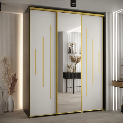 Šatní skříň ASIRI 13 - 190/60 cm, černá / bílá / zlatá