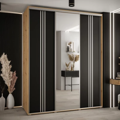 Šatní skříň ASIRI 7 - 200/45 cm, dub artisan / černá / stříbrná