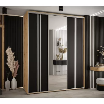 Šatní skříň ASIRI 7 - 200/45 cm, dub artisan / černá / stříbrná