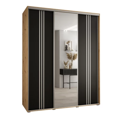 Šatní skříň ASIRI 7 - 200/45 cm, dub artisan / černá / stříbrná